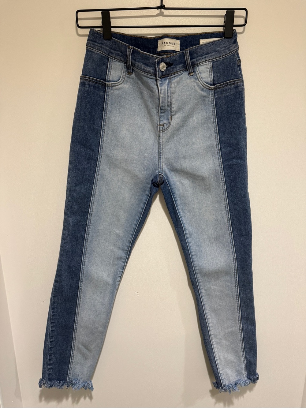 PacSun Two-Tone High Rise Skinny Jeans in Light and Dark Blue